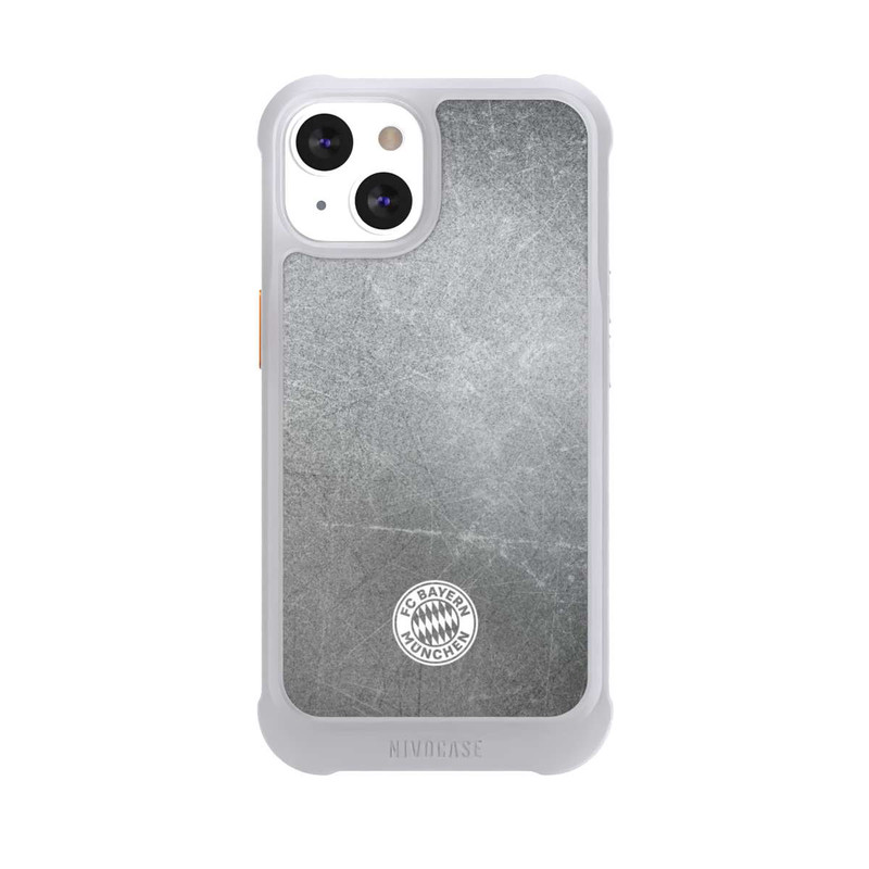 iPhone 13 NIVOmax Klassisches FCB Logo Klein - Weiß auf Metalllook