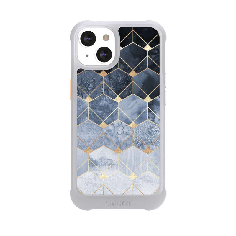 iPhone 13 NIVOmax Blaue Sechsecke und Diamanten Golddruck