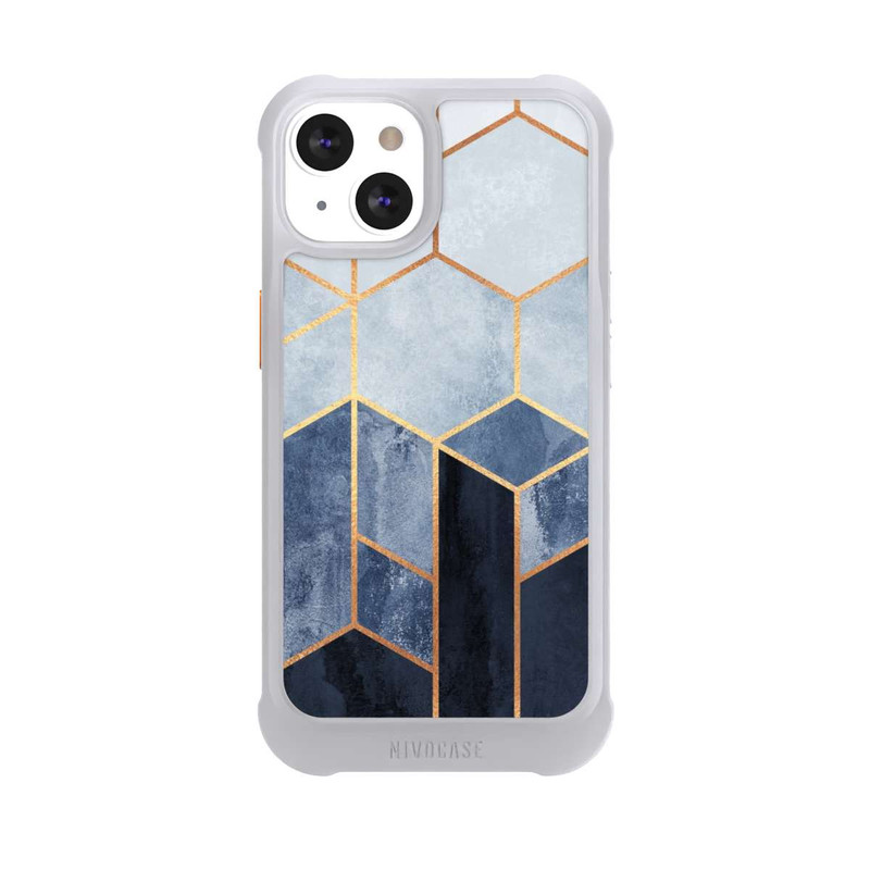 iPhone 13 NIVOmax Blauer Farbverlauf Sechsecke Golddruck