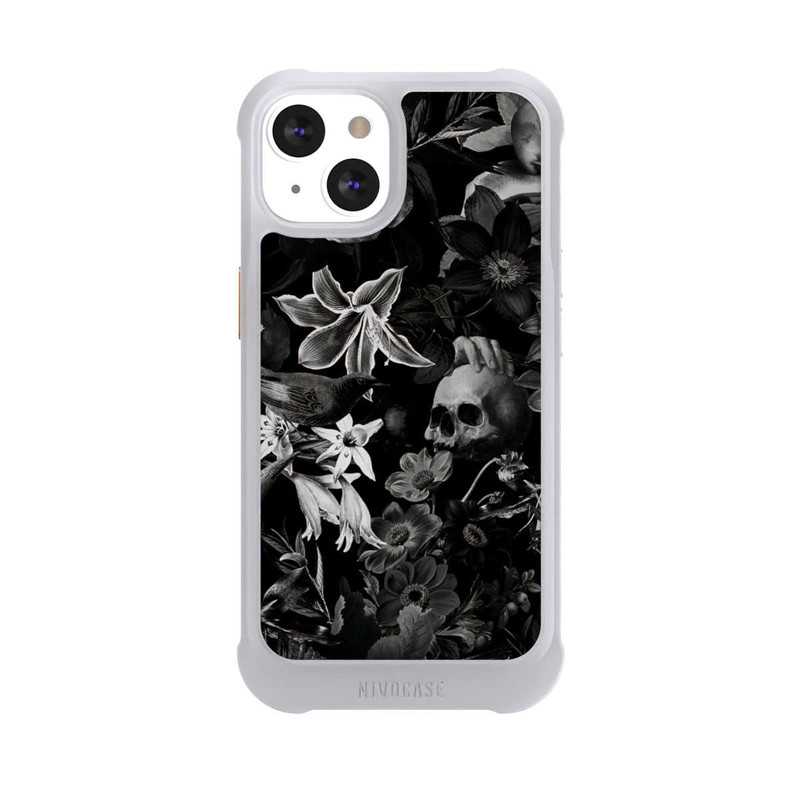 iPhone 13 NIVOmax Skulls and Flowers on Black Background