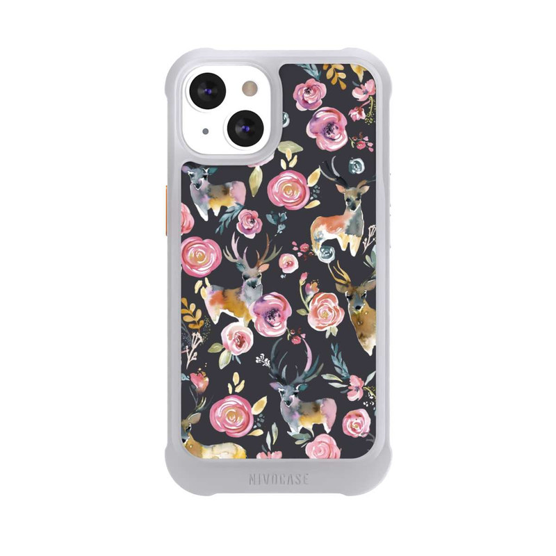 iPhone 13 NIVOmax Hirsche und Blumen Anthrazit