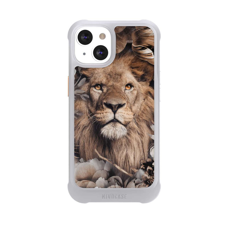 iPhone 13 NIVOmax Löwe Blumenrahmen Beige