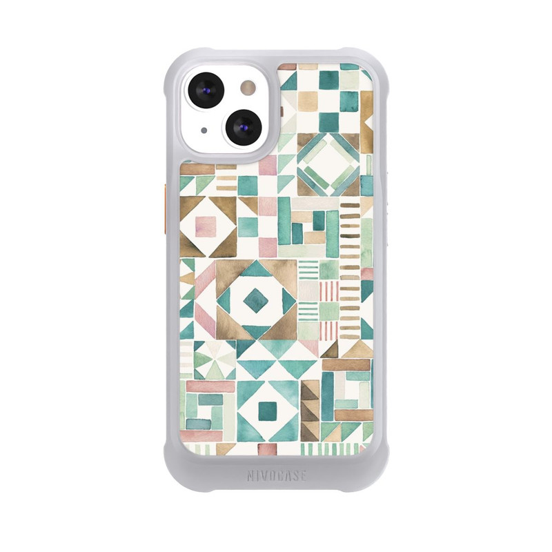 iPhone 13 NIVOmax Geometric Blocks Retro Vintage Patchwork Green