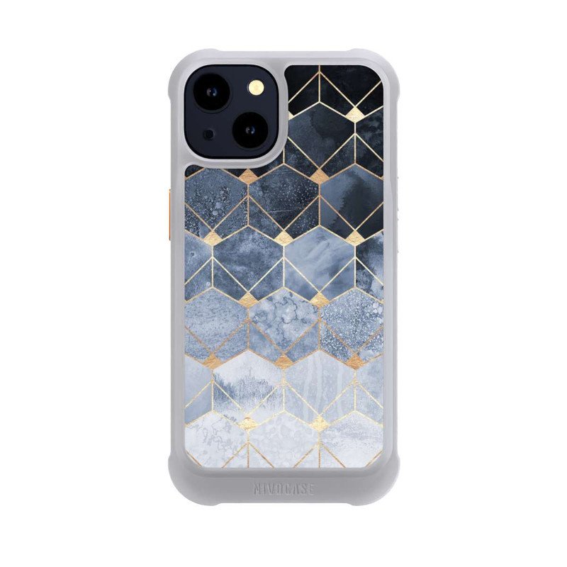iPhone 14 NIVOmax Blaue Sechsecke und Diamanten Golddruck