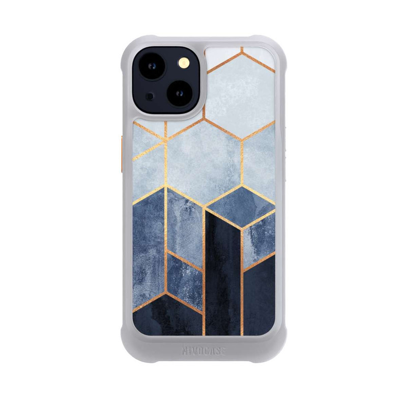 iPhone 14 NIVOmax Blauer Farbverlauf Sechsecke Golddruck