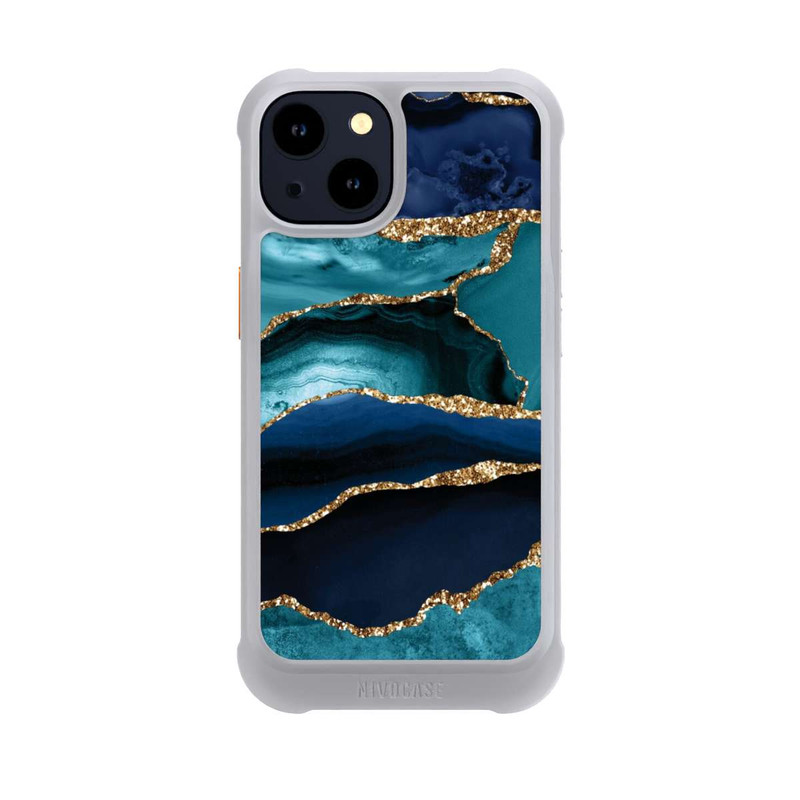 iPhone 14 NIVOmax Dark and Light Blue Marble Gold Glitter Look