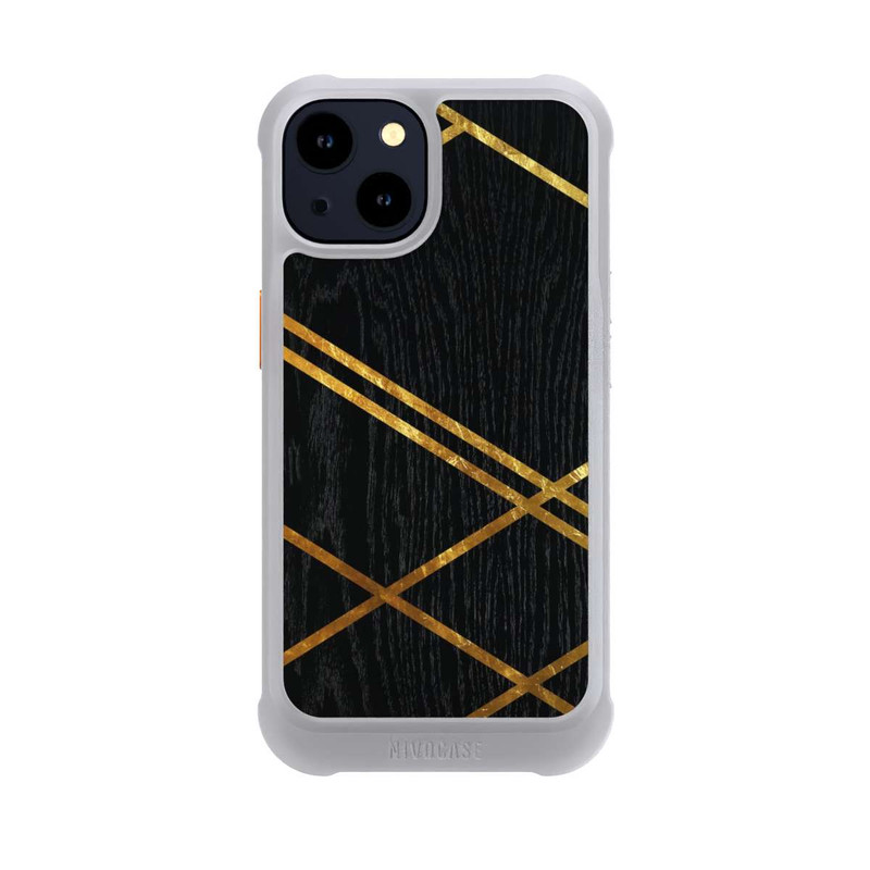 iPhone 14 NIVOmax Schwarzes geometrisches Muster Goldene Streifen