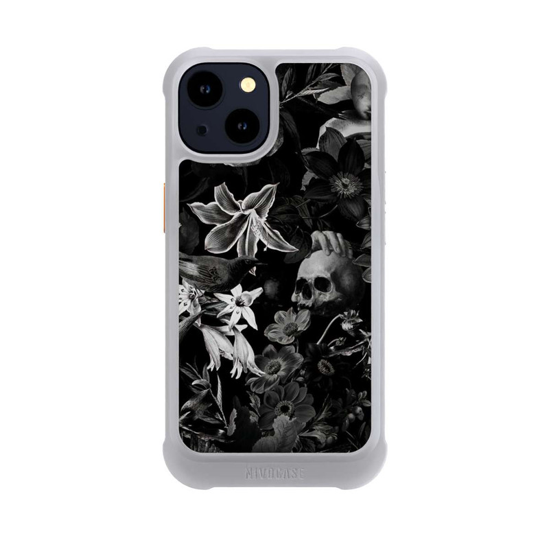 iPhone 14 NIVOmax Skulls and Flowers on Black Background