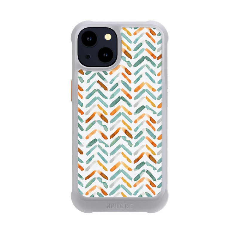 iPhone 14 NIVOmax Elegantes Herbstchevron Blau Orange