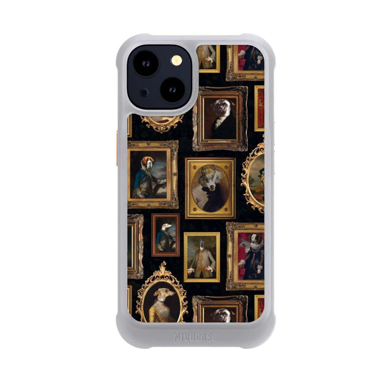 iPhone 14 NIVOmax Bilderrahmen Muster Hunde altmodisch mit KI