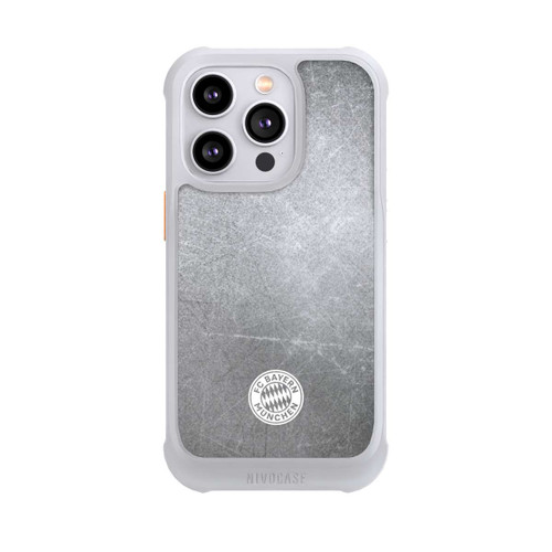 Apple iPhone 14 Pro NIVOmax Klassisches FCB Logo Klein - Weiß auf Metalllook