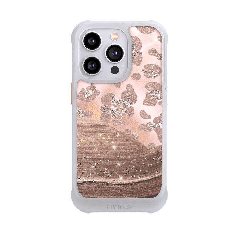 iPhone 14 Pro NIVOmax Silberner Leoparden Glitzerlook