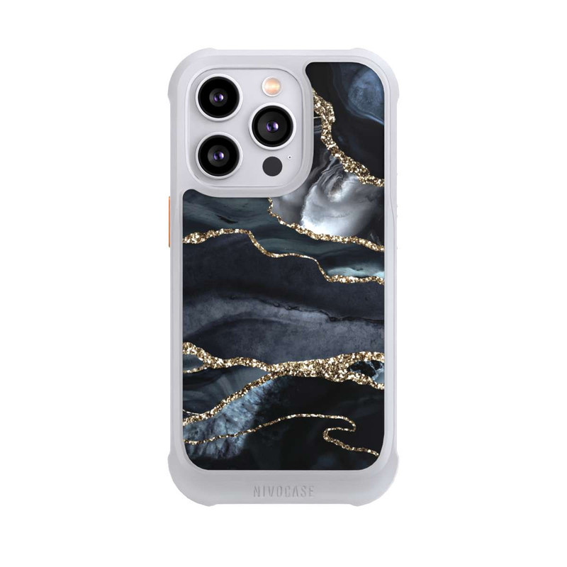 iPhone 14 Pro NIVOmax Dunkler Marmor Gold Glitzerlook