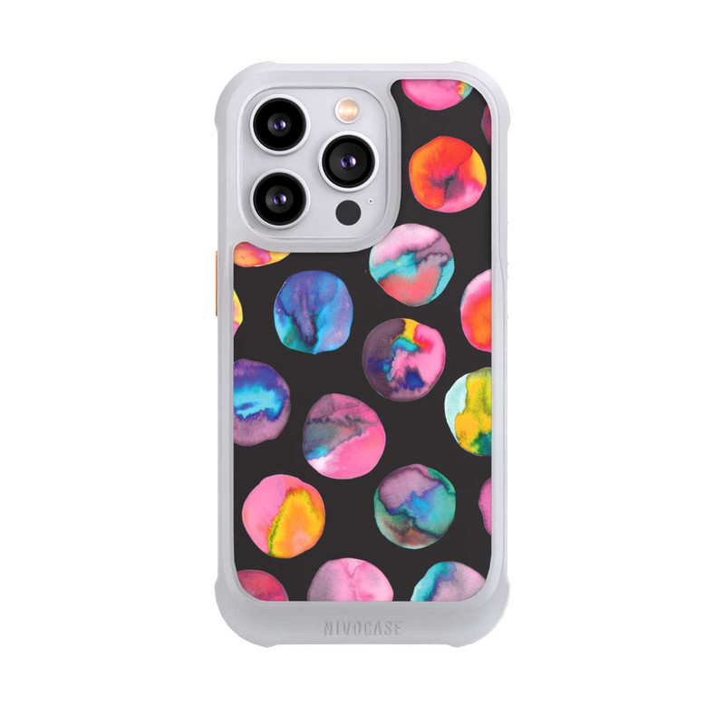 iPhone 14 Pro NIVOmax Bunte Tintenmurmeln Punkte Schwarz