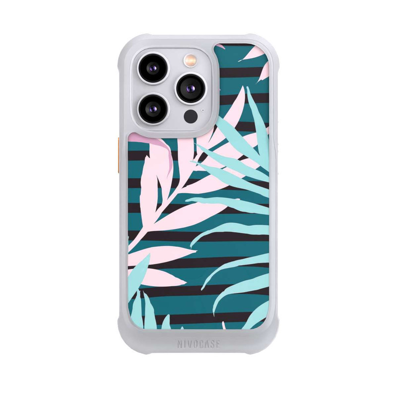 iPhone 14 Pro NIVOmax Pastell-Dschungelblätter rosa blaugrün