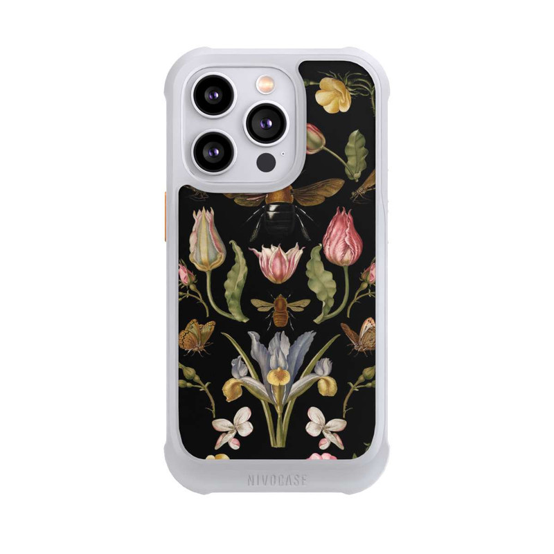 iPhone 14 Pro NIVOmax Fleurs Sauvages et Abeilles Fond Noir