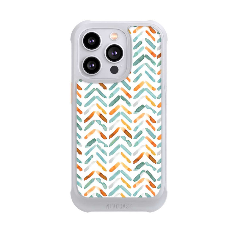 iPhone 14 Pro NIVOmax Elegantes Herbstchevron Blau Orange