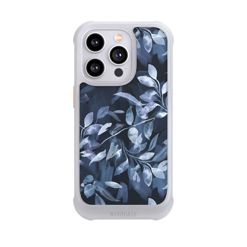iPhone 14 Pro NIVOmax Mystische Aquarellblätter marineblau