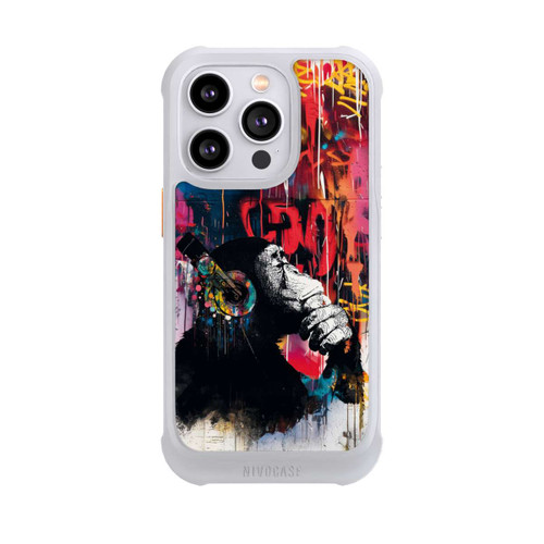 Apple iPhone 14 Pro NIVOmax Affe Stereo Kopfhörer Graffiti Street Art Blau