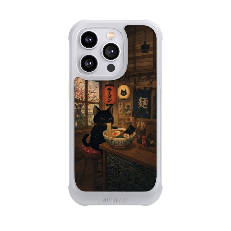 iPhone 14 Pro NIVOmax Bar à ramen avec un chat noir avec l'IA