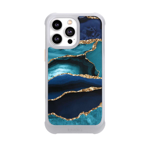Apple iPhone 14 Pro Max NIVOmax Aspect pailleté doré marbré bleu foncé et bleu clair