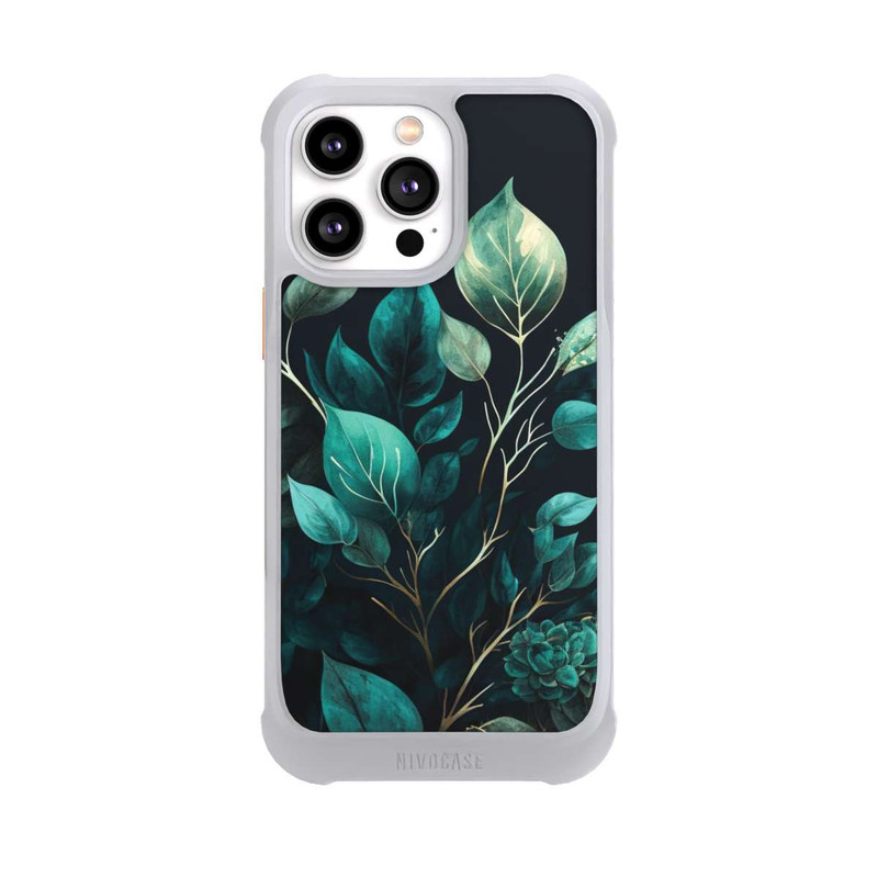 iPhone 14 Pro Max NIVOmax Grüne Eukalyptus Blätter mit dunklem Hintergrund mit KI