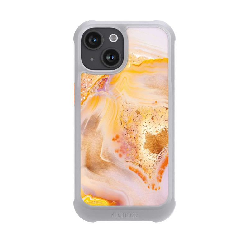 iPhone 15 NIVOmax Orangefarbener Glitzer Marmorlook