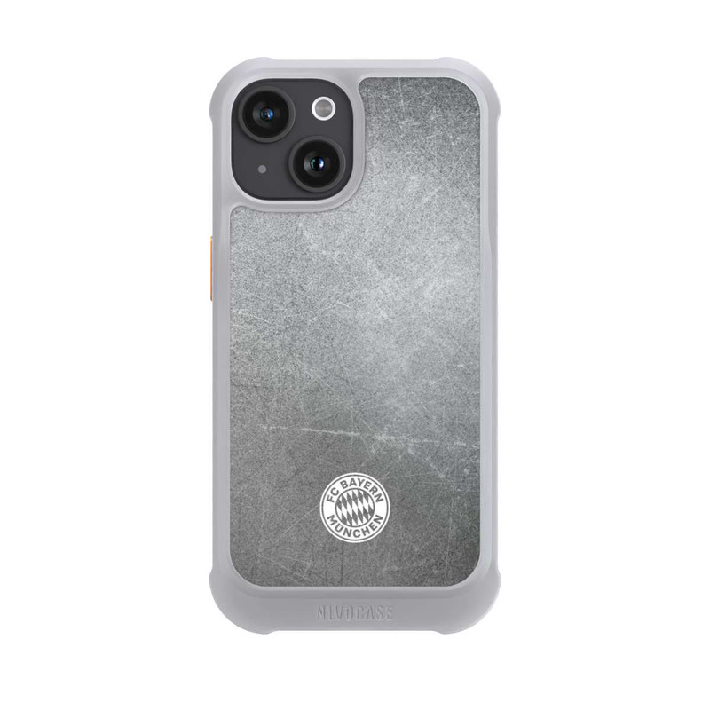 iPhone 15 NIVOmax Klassisches FCB Logo Klein - Weiß auf Metalllook