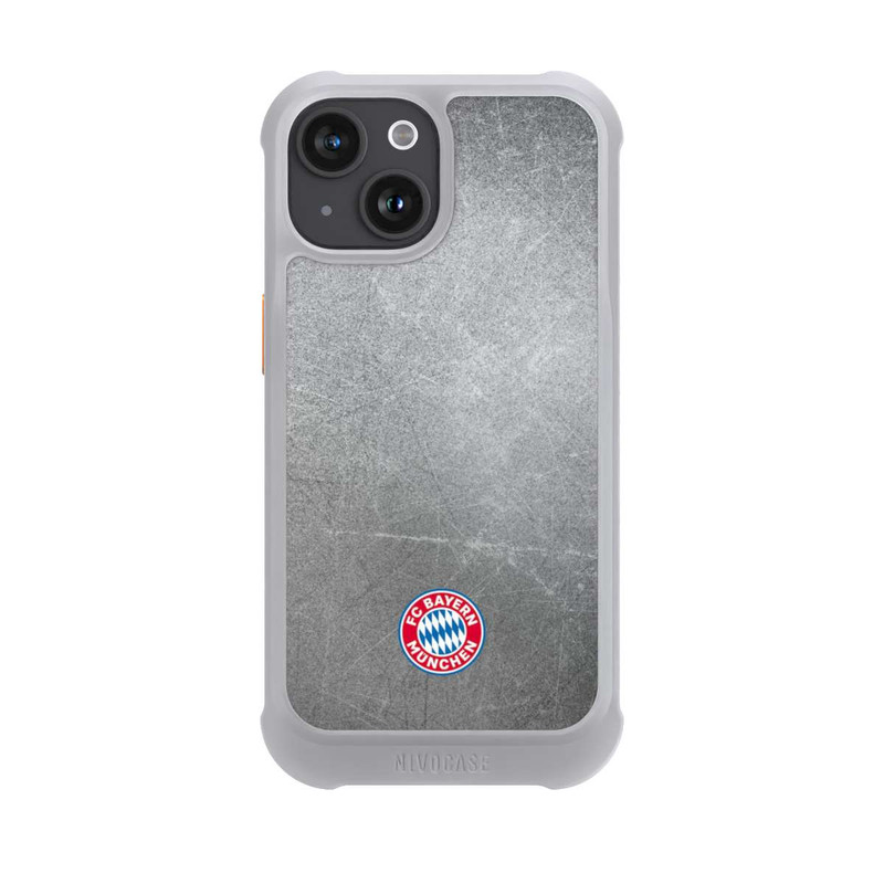 iPhone 15 NIVOmax Klassisches FCB Logo Klein - Bunt auf Metalllook