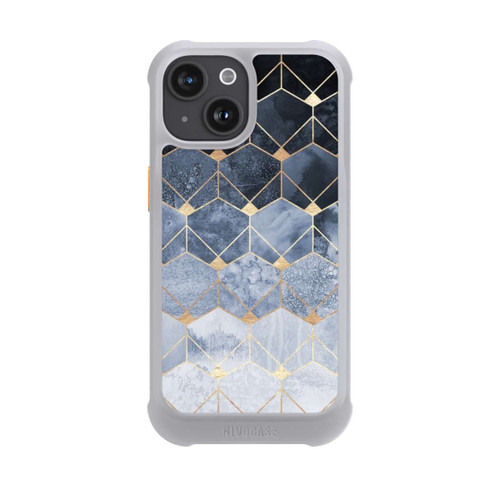 Apple iPhone 15 NIVOmax Blaue Sechsecke und Diamanten Golddruck