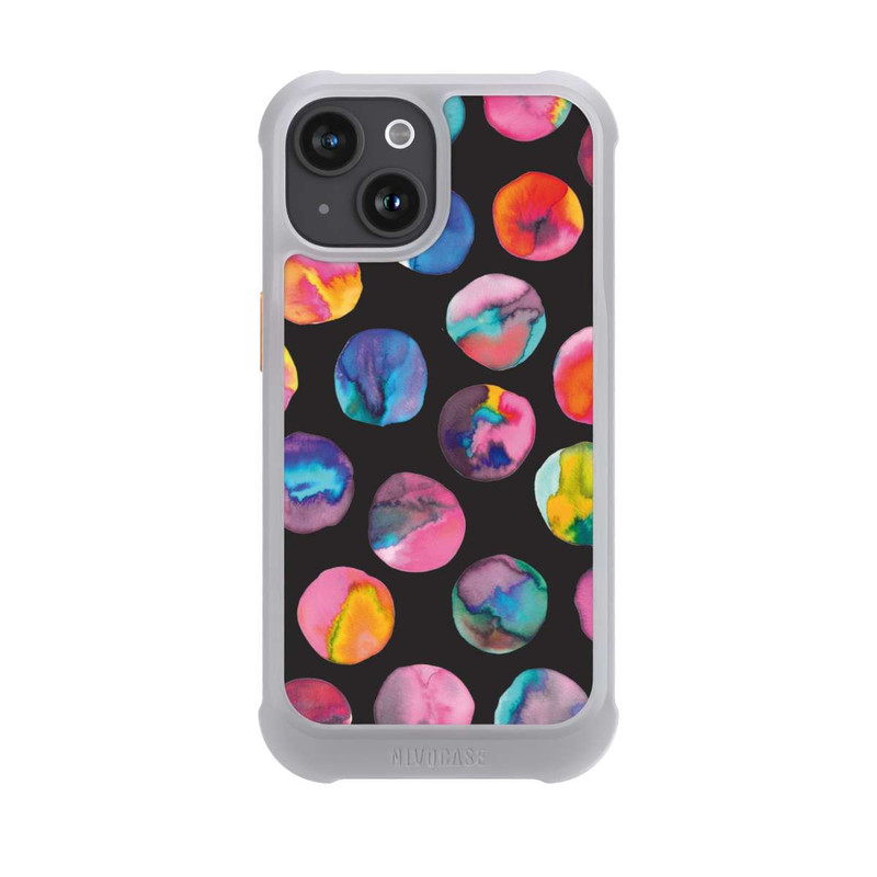 iPhone 15 NIVOmax Bunte Tintenmurmeln Punkte Schwarz
