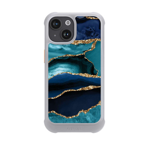 Apple iPhone 15 NIVOmax Dark and Light Blue Marble Gold Glitter Look
