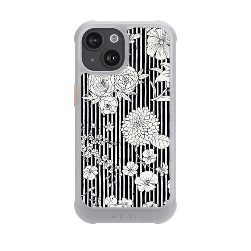Apple iPhone 15 NIVOmax Fleurs et rayures noir et blanc