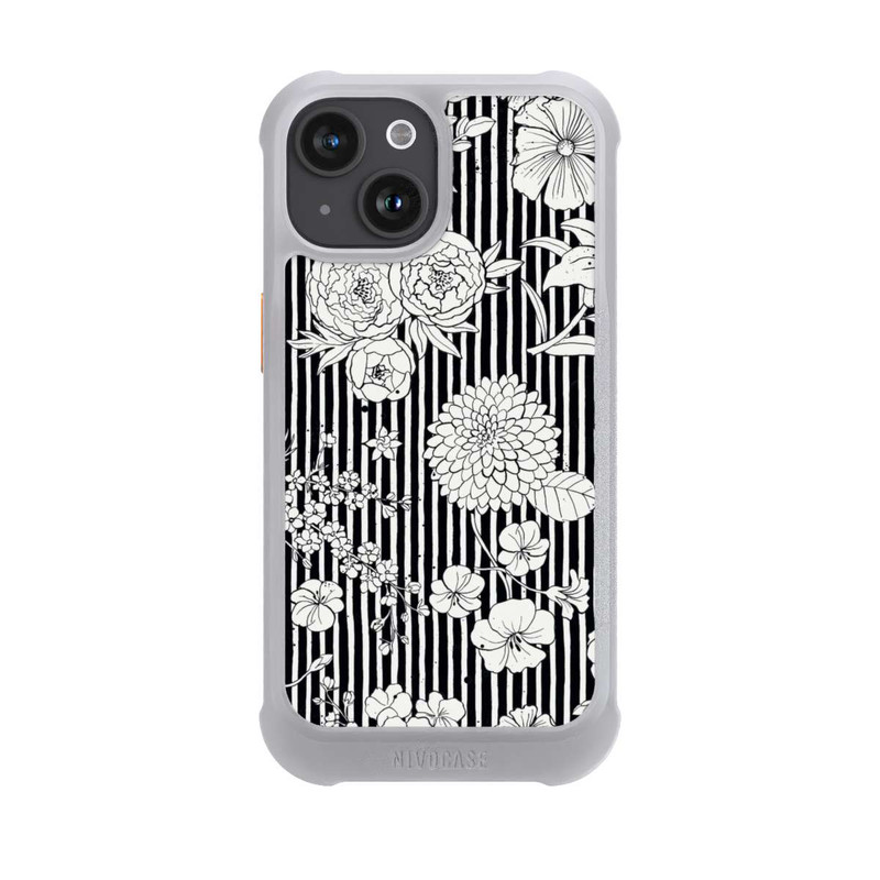iPhone 15 NIVOmax Blumen und Streifen Schwarz und Weiß
