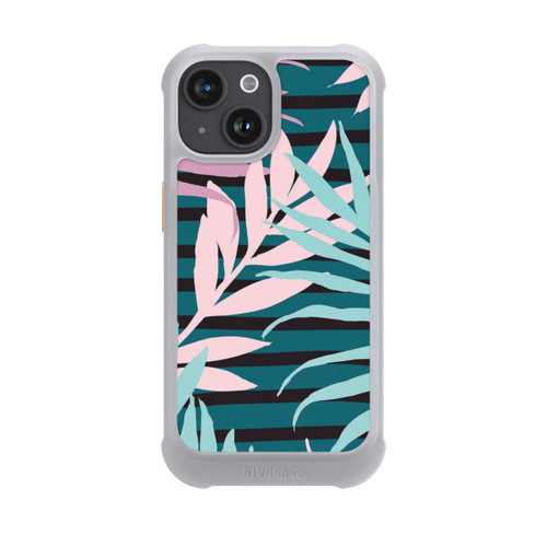 Apple iPhone 15 NIVOmax Pastell-Dschungelblätter rosa blaugrün