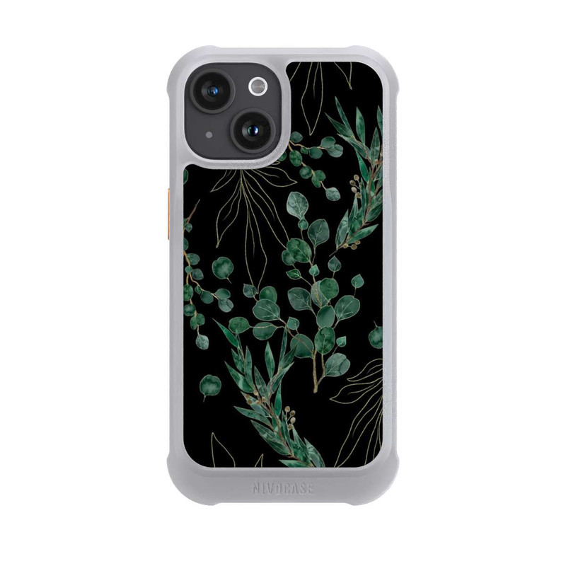 iPhone 15 NIVOmax Feuilles d'Eucalyptus Fond Noir