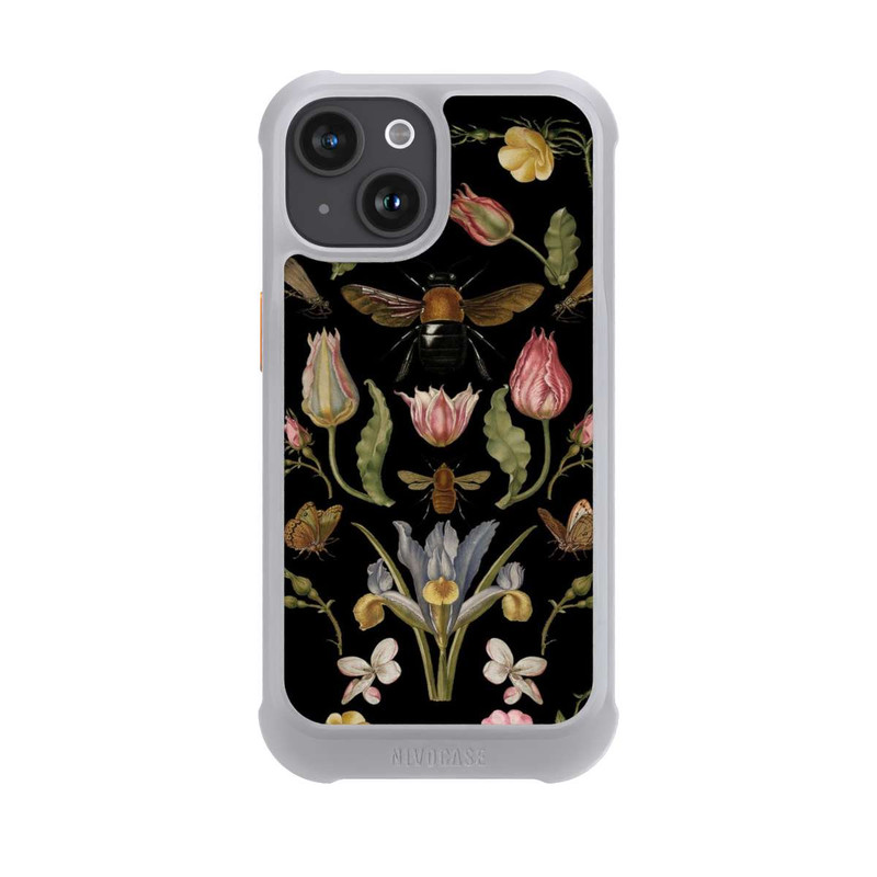 iPhone 15 NIVOmax Fleurs Sauvages et Abeilles Fond Noir