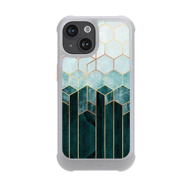 iPhone 15 NIVOmax Blaugrüne Sechsecke