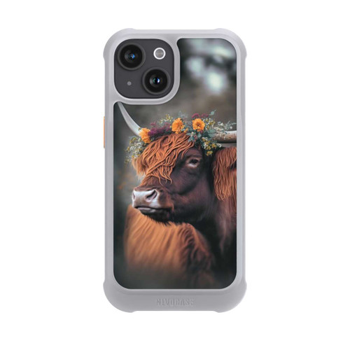 Apple iPhone 15 NIVOmax Vache des Highlands avec des fleurs avec IA