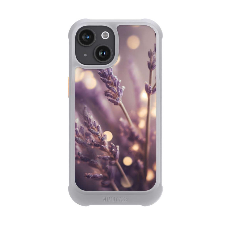 iPhone 15 NIVOmax Lavande en gros plan avec IA