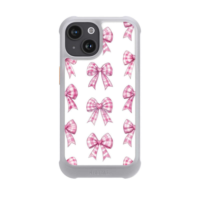 iPhone 15 NIVOmax Pinke Gingham Herzen und Schleifen mit KI