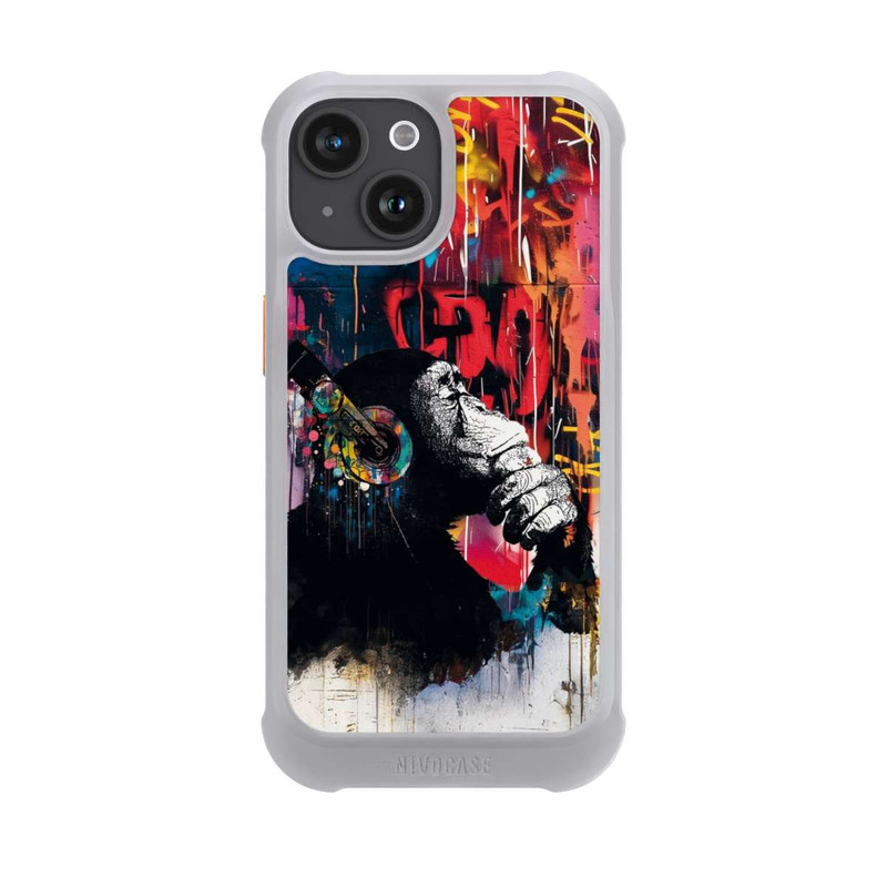 iPhone 15 NIVOmax Affe Stereo Kopfhörer Graffiti Street Art Blau