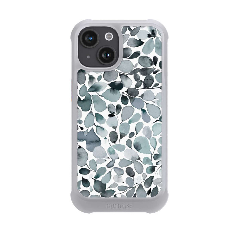 iPhone 15 NIVOmax Eucalyptus Watercolor Leaves Grey