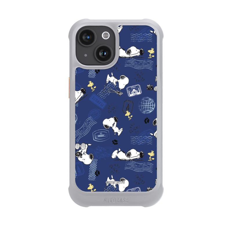 iPhone 15 NIVOmax Peanuts Travel Stamps Pattern Blue