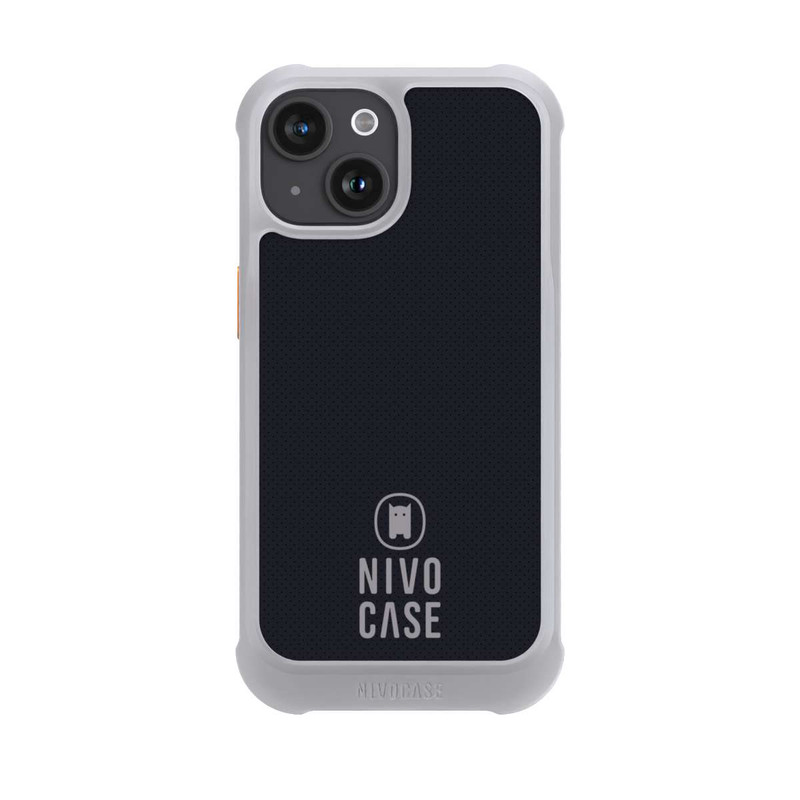 iPhone 15 NIVOmax Nivocase Logo Schwarz Grau