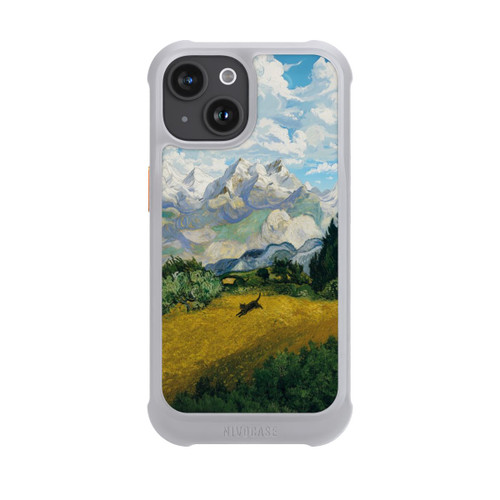Apple iPhone 15 NIVOmax Wheat field with cypresses by van Gogh with cat with AI