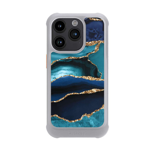 Apple iPhone 15 Pro NIVOmax Dark and Light Blue Marble Gold Glitter Look