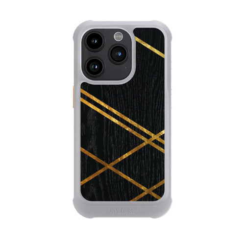 Apple iPhone 15 Pro NIVOmax Schwarzes geometrisches Muster Goldene Streifen