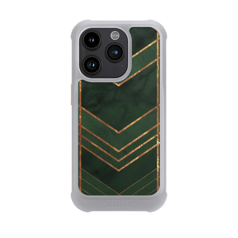 iPhone 15 Pro NIVOmax Dunkelgrün gemustert Goldene Streifen