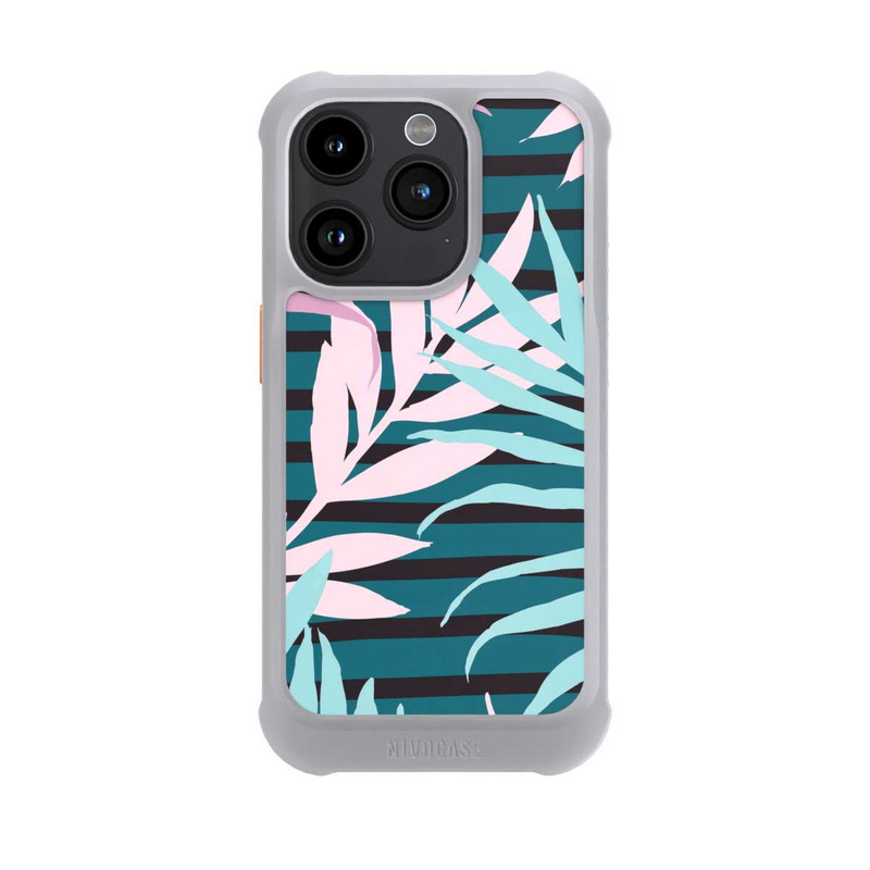 iPhone 15 Pro NIVOmax Pastell-Dschungelblätter rosa blaugrün